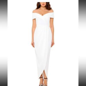 XSCAPE Off Shoulder Formal Faux Wrap Gown, size 10